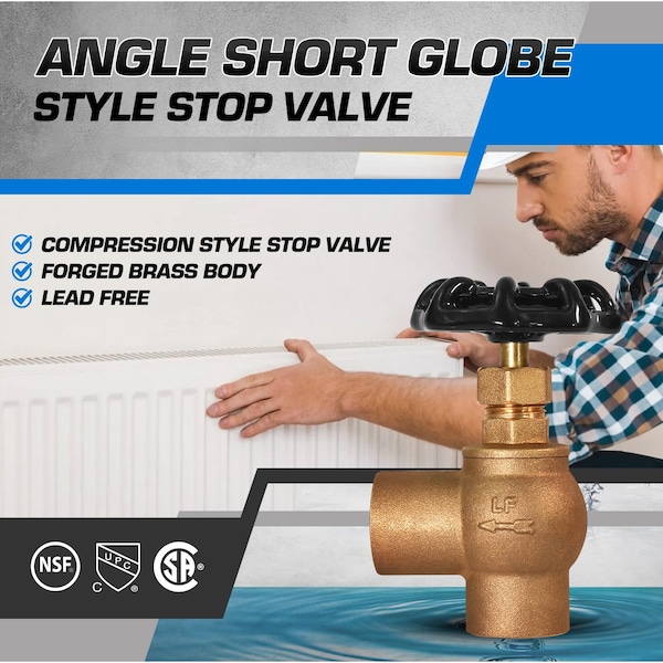 SWT Globe Style Angle Stop Valve, Brass 3/4